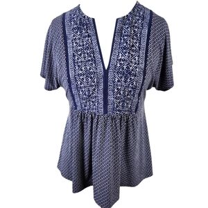 MICHAEL Michael Kors Blue Geo Print Short Sleeve Peplum Blouse Size Small